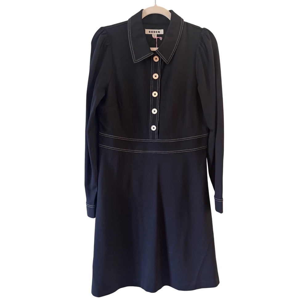 Boden Black Contrast Stitch Long Sleeve Mini Dress D1605 US 8R NEW